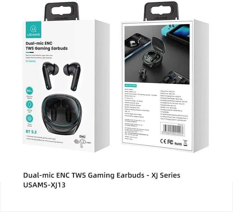 Ausinės Usams XJ13 Dual-mic ENC Gaming TWS, juodas