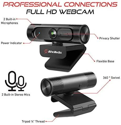 AVerMedia PW315 webcam 2 MP 1920 x 1080 pikselių USB Juodas
