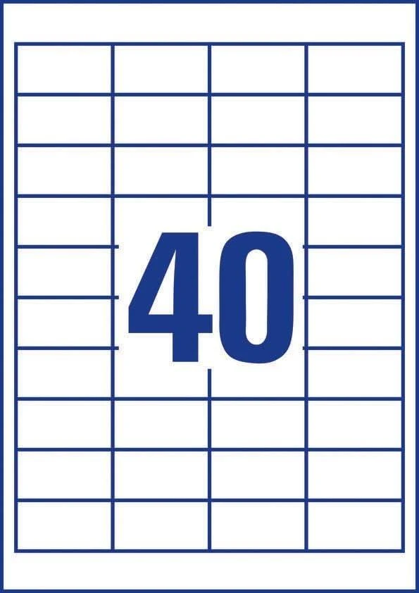 Lipnios etiketės Avery Zweckform, A4, 48,5×25,4mm, 40 etikečių lape, 100 lapų, baltos spalvos