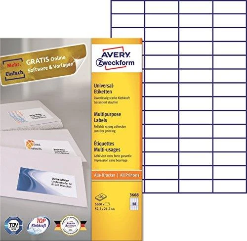 Avery Zweckform universalios lipnios etiketės 52,5 x 21,2 mm (3668)