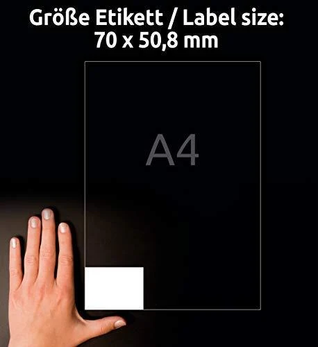 Lipnios etiketės Avery Zweckform, A4, 70×50,8mm, 15 etikečių lape, 100 lapų, baltos spalvos