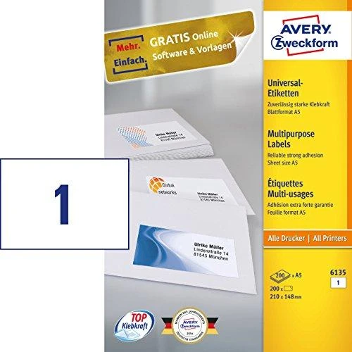 Avery Zweckform LABEL ZF 6135 A5 210X148MM LABEL - 6135