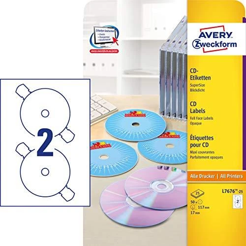 Avery Zweckform ETYK.ZF L7676 25 DIA.117 CD balta 25ARK ETIKETĖ - L7676-25 N