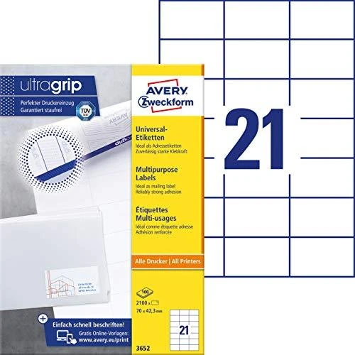 Etiketė - Avery Zweckform 3652 70x42.3mm A4 Balta
