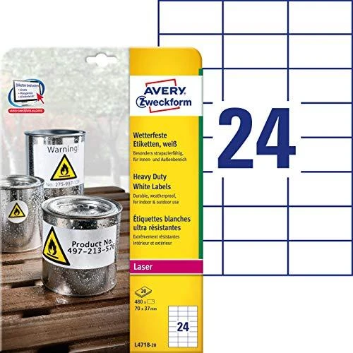 Avery Zweckform ETIKETĖS ZF L4718-20 HEAVY DUTY 70X37MM, 20 LAPŲ