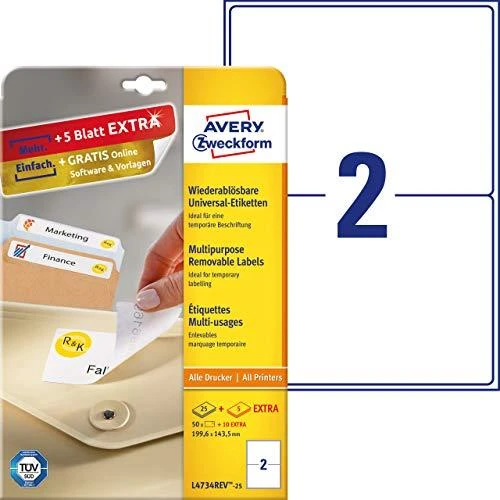 Avery Zweckform Nuimamos etiketės universalus 199,6 x 143,5 mm (L4734REV-25)