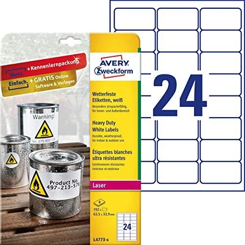 Avery Zweckform vandeniui atsparios etiketės ZF L4773-8 63,5x33,9 mm