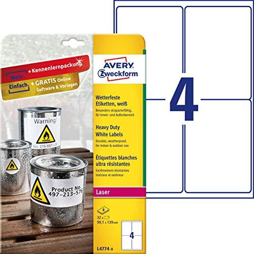 Avery Zweckform etiketės ZF L4774-8, vandeniui atsparios, 99,1 x 139 mm, 8 lapai/32 vnt.