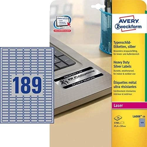Avery Zweckform etiketės 45,7 mm x 21,2 mm, A4, sidabro, 48 etiketės (L6009-20)