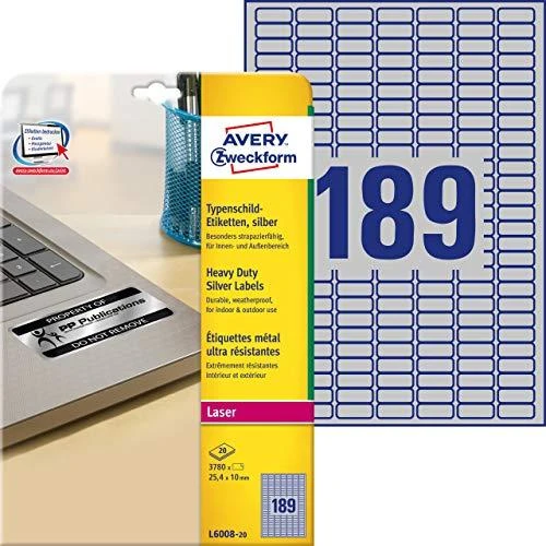 Avery Zweckform etiketės 45,7 mm x 21,2 mm, A4, sidabro, 48 etiketės (L6009-20)