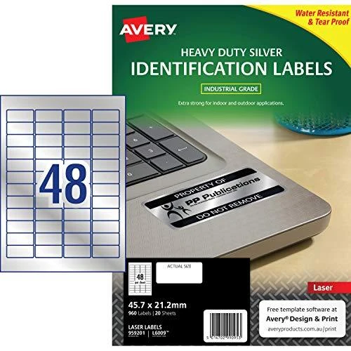 Avery Zweckform etiketės 45,7 mm x 21,2 mm, A4, sidabro, 48 etiketės (L6009-20)