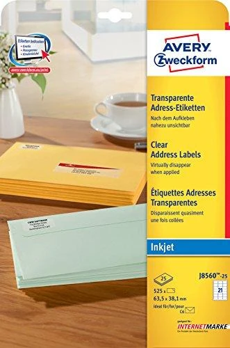 Avery Zweckform LABEL ZF J8560 63.5X38.1 25 SHEETS/525/ LABEL - J8560-25