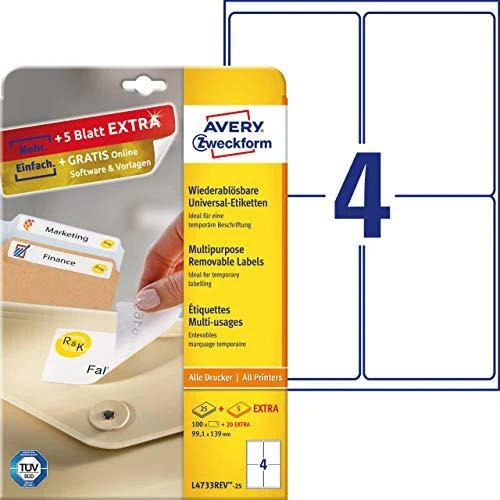 Avery Zweckform nuimamos etiketės universalus 99,1 x 139 mm (L4733REV-25)