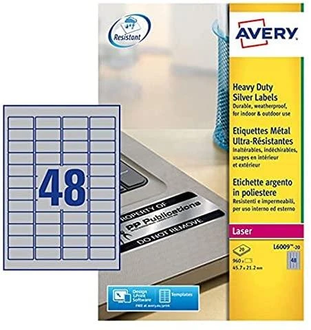 Avery Zweckform etiketės 45,7 mm x 21,2 mm, A4, sidabro, 48 etiketės (L6009-20)
