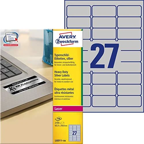 Avery Zweckform LABEL.ZF L6011 63.5X29.6 Sidabrinis.E100 ETIKETĖ - L6011-100