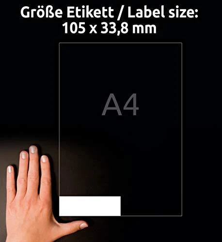 Lipnios etiketės Avery Zweckform, A4, 105×33,8mm, 16 etikečių lape, 100 lapų, baltos spalvos