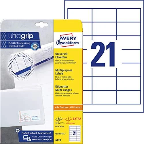 „Avery Zweckform Quick Peel“ etiketės, 64x36 (6170)
