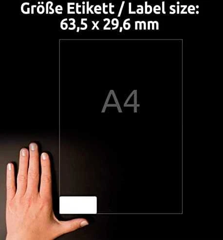 Etiketiniai vardų lipdukai Avery Zweckform, A4, 63,5×29,6mm, 27 etiketės lape, 20 lapų, baltos spalvos