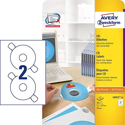 Avery Zweckform kompaktinių diskų etiketės 117 mm, 25 lapai (L6015-25)