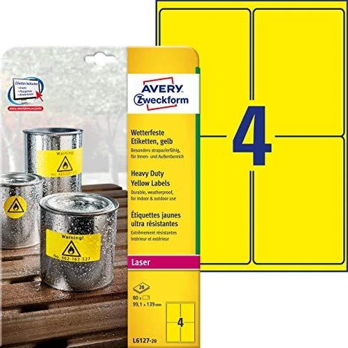 Avery Zweckform ETIKETĖS. ZF 6127 99,1X139 A4 Geltona 20 ARK. ETIKETĖ - L6127-20