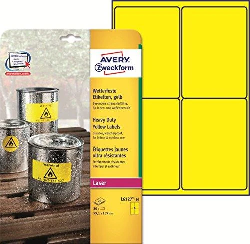 Avery Zweckform ETIKETĖS. ZF 6127 99,1X139 A4 Geltona 20 ARK. ETIKETĖ - L6127-20