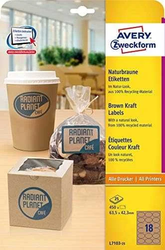Avery Zweckform Organinės produktų etiketės 63.5 x 42.3 mm 25 ark. Avery Zweckform L7103-25