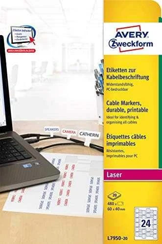 Avery Zweckform LABEL.ZF 7950 60X40 24/A4 KABELIO ŽYMĖJIMO ETIKETĖ - L7950-20