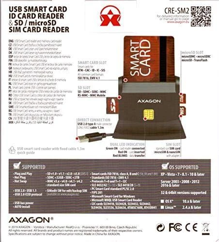 Axagon stalinio stovo skaitytuvas Išmanioji kortelė / ID kortelė AXAGON CRE-SM2 su USB 2.0 sąsaja turi SD, Micro SD ir SIM kortelių lizdus.