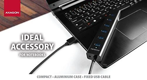 AXAGON HUE-SA7BP 7x USB3.0 ALU įkrovimo šakutė, įsk. AC Adapteris, Juodas