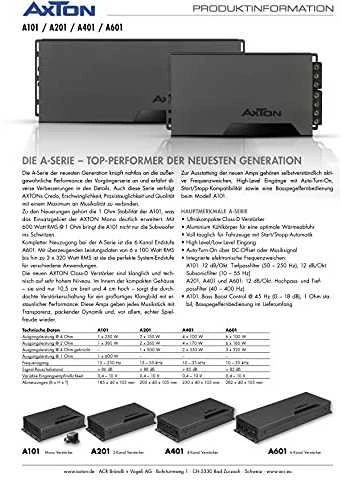 AXTON, A401 4-kanalų automobilinis garso stiprintuvas, 4x100W