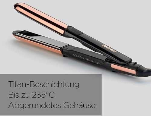 BaByliss Straight & Curl Brilliance plaukų garbanojimo žnyplės, šiltos, juodos, rožinės spalvos, 3 m