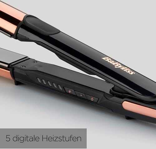 BaByliss Straight & Curl Brilliance plaukų garbanojimo žnyplės, šiltos, juodos, rožinės spalvos, 3 m