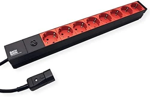 Bachmann 19” 2m 8x Schuko H05VV-F 3G 1.00mm² elektros tinklo ilgintuvas 8 AC išvestis(ys / čių) Juoda, Raudona
