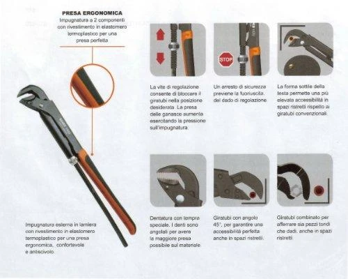 Bahco Reguliuojamas vamzdinis raktas. Bendras ilgis 420mm. Max 1 1/2". Ypač atsparus dėvėjimuisi dėl indukcinio dantų grūdinimo, neslystantys dantys