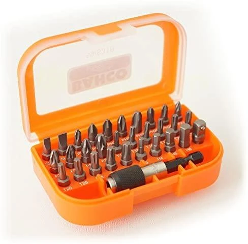 Antgalių rinkinys 1/4"x25mm 31vnt (PH,PH2G,PZ,TORX,HEX,SL) su aut.magn.laikikliu, Bahco