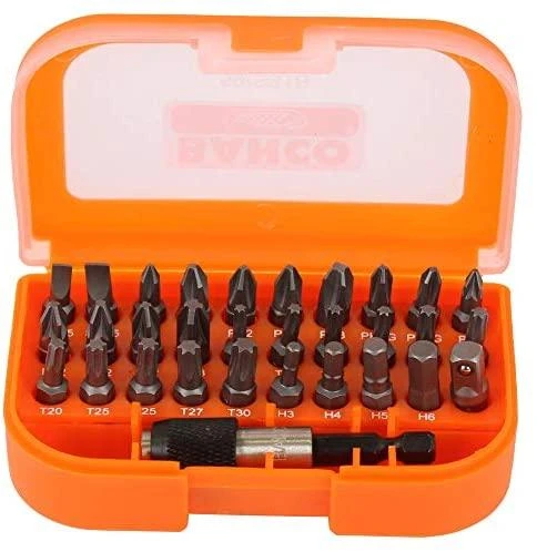 Antgalių rinkinys 1/4"x25mm 31vnt (PH,PH2G,PZ,TORX,HEX,SL) su aut.magn.laikikliu, Bahco