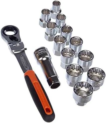 Bahco Terkšlės lanksčia, pasukama galvute ir galvučių 10-24mm rinkinys, 14 vnt.