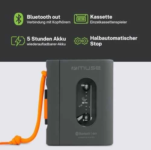 Vaizdo grotuvas „Muse“ | Nešiojamasis kasečių grotuvas | M-132 WM | USB jungtis | „Bluetooth“