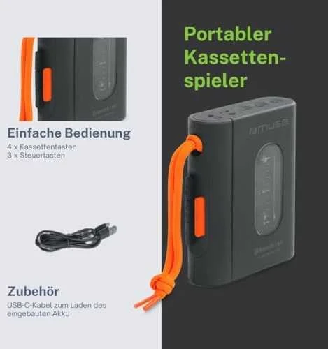 Vaizdo grotuvas „Muse“ | Nešiojamasis kasečių grotuvas | M-132 WM | USB jungtis | „Bluetooth“
