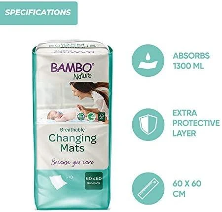 Kūdikių paklotai BAMBO NATURE Eco-Friendly, 60x60,10vnt BAMBN2874