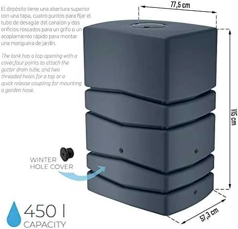 PROSPERPLAST LIETAUS VANDENS TALPA 450L ANTRACITO SPALVOS AQUA TOWER