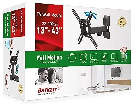 „Barkan“ plokščio/lenkto televizoriaus sieninis laikiklis 2300, pilnai judinamas, 13–39 colių, maksimalus svoris (talpa) 25 kg, Juodas