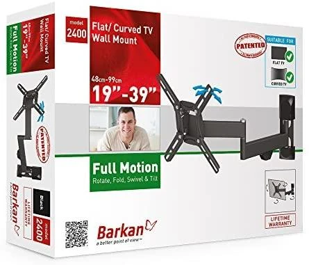„Barkan“ plokščio/lenkto televizoriaus sieninis laikiklis 2400, pilnai judinamas, 13–39 colių, maksimalus svoris (talpa) 25 kg, Juodas