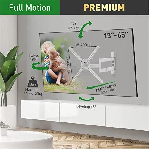 Laikiklis BARKAN 3400W.W 65" lygiam/lenktam TV, 4 lankstų, sieninis, baltas