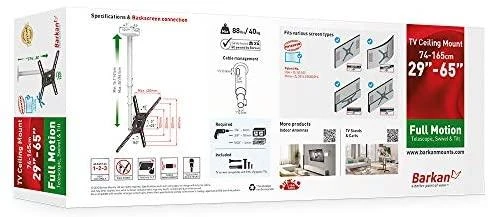 Barkan Flat/ Curved TV Ceiling Mount 3500 Lubinis laikiklis, Full motion, 29-63 ", Maksimalus svoris (talpa) 40 kg, Baltas