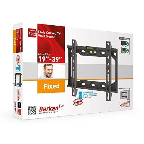 Barkan plokščio/lenkto televizoriaus sieninis laikiklis E202+, fiksuotas, 26-39", maksimalus svoris (talpa) 30 kg, Juodas