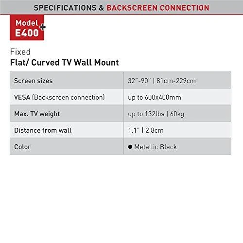 Laikiklis BARKAN E400+.B 32"-90" lenktam televizorius, fiksuotas, sieninis, juodas