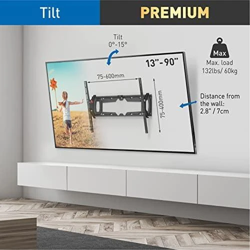 Barkan Flat/ Curved TV Wall Mount E410+ Sieninis laikiklis, Pakreiptas, 32-90 ", Maksimalus svoris (talpa) 60 kg, Juodas