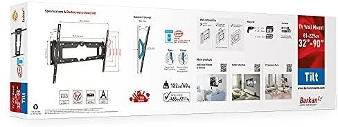 Barkan Flat/ Curved TV Wall Mount E410+ Sieninis laikiklis, Pakreiptas, 32-90 ", Maksimalus svoris (talpa) 60 kg, Juodas
