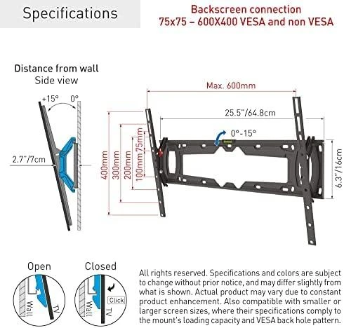 Barkan Flat/ Curved TV Wall Mount E410+ Sieninis laikiklis, Pakreiptas, 32-90 ", Maksimalus svoris (talpa) 60 kg, Juodas